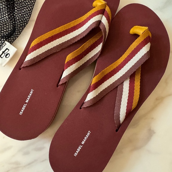 Isabel Marant Tae Striped Canvas Flip Flops with net shoe bag - Picture 10 of 11